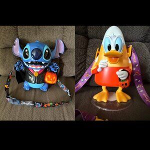 NEW Disney Parks Halloween Vampire Stitch Popcorn Bucket & Donald Duck Sipper
